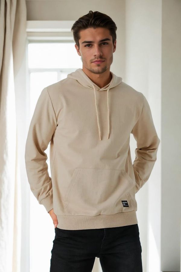 dewberry 12612 Dewberry Hooded Kangaroo Pocket Mens Sweatshirt-BEIGE