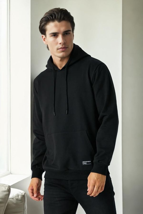 dewberry 12612 Dewberry Hooded Kangaroo Pocket Mens Sweatshirt-BLACK