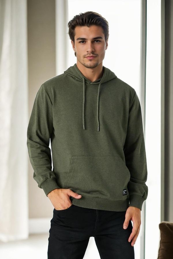 dewberry 12612 Dewberry Hooded Kangaroo Pocket Mens Sweatshirt-Khaki