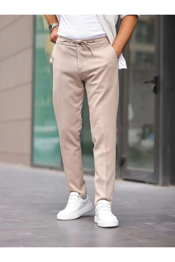 dewberry 15728 Dewberry Slim Fit Jogger Mens Trousers-CREAM