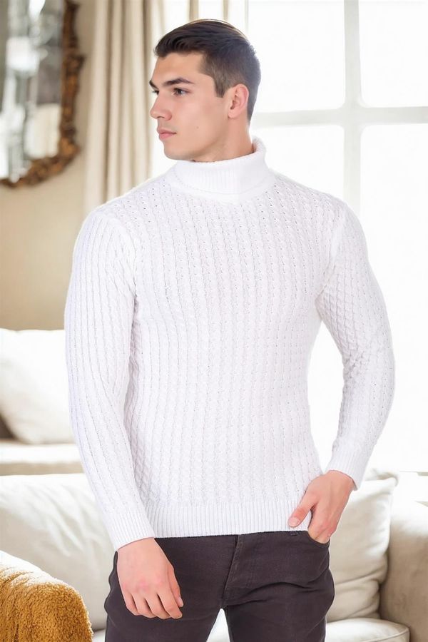 dewberry 19295 Dewberry Turtleneck Mens Sweater-WHITE