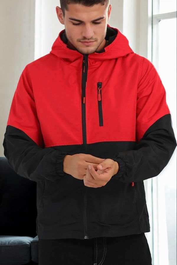 dewberry 23691 Dewberry Two Color Hooded Mens Sports Coat-RED-BLACK