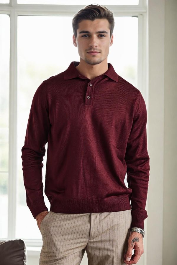 dewberry 28296 Dewberry Polo Neck Mens Knit Sweater-BURGUNDY