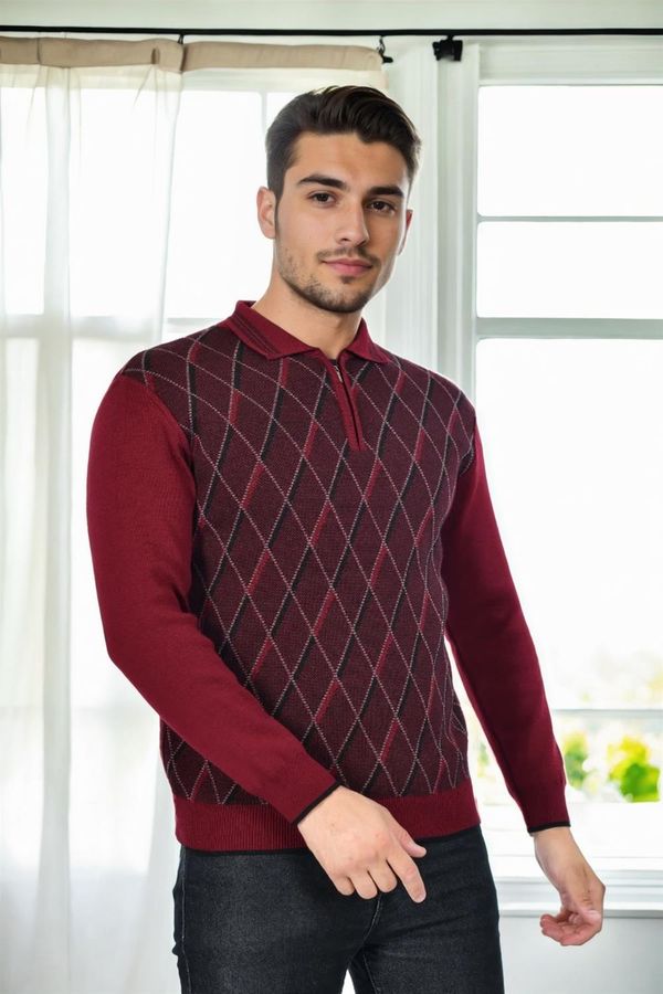 dewberry 29477 Dewberry Zippered Polo Collar Mens Sweater-BORDEAUX