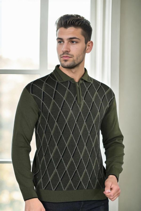 dewberry 29477 Dewberry Zippered Polo Collar Mens Sweater-Khaki