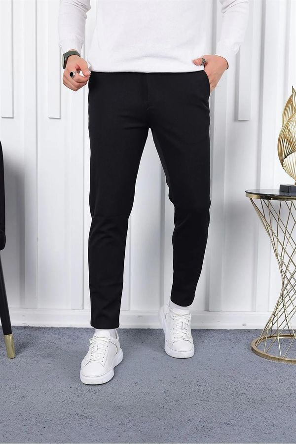 dewberry 36197 Dewberry Ids Slim Fit Lycra Fabric Mens Trousers-BLACK