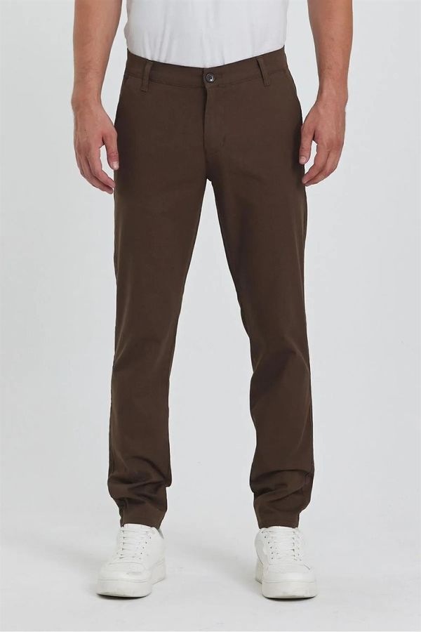 dewberry 36952 Dewberry Gabardine Cotton Slim Fit Chino Mens Trousers-COFFEE