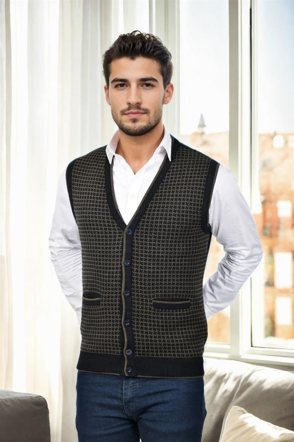 dewberry 37376 Dewberry Houndstooth Patterned Mens Knit Vest-BLACK