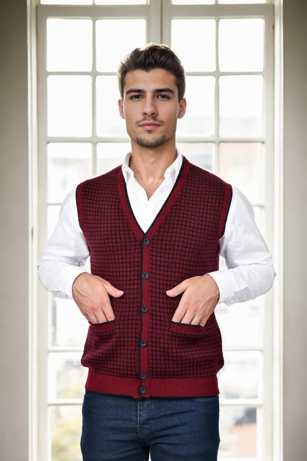 dewberry 37376 Dewberry Houndstooth Patterned Mens Knit Vest-BORDEAUX