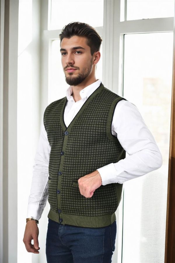 dewberry 37376 Dewberry Houndstooth Patterned Mens Knit Vest-Khaki