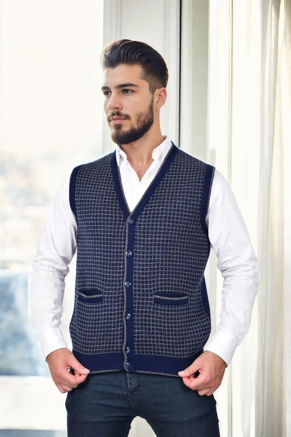 dewberry 37376 Dewberry Houndstooth Patterned Mens Knit Vest-NAVY