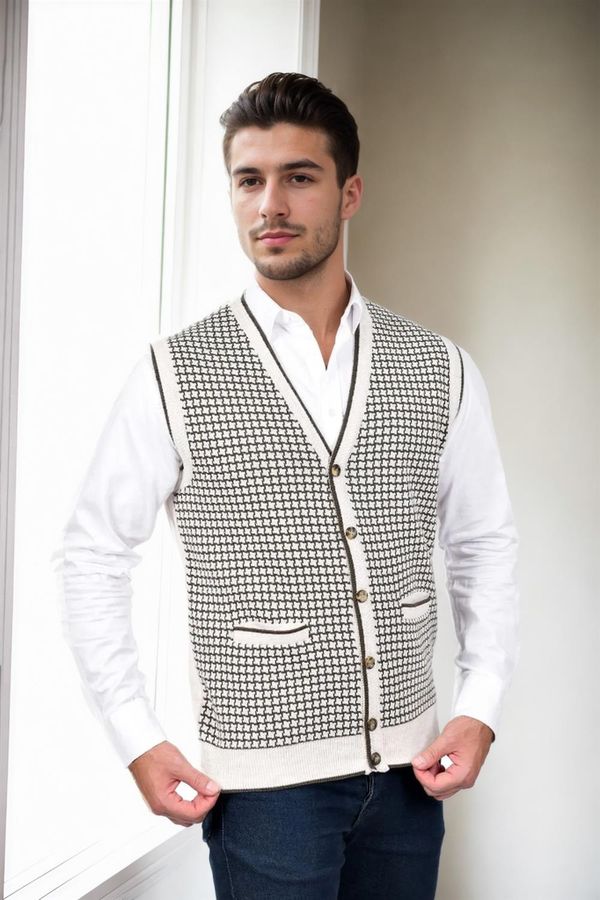 dewberry 37376 Dewberry Houndstooth Patterned Mens Knit Vest-STONE