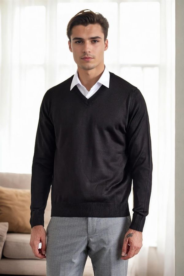 dewberry 38804 Dewberry Mens V Neck Knit Sweater-BLACK