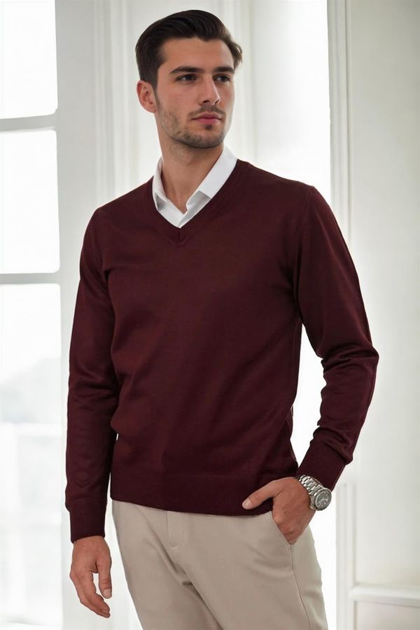 dewberry 38804 Dewberry Mens V Neck Knit Sweater-BORDEAUX