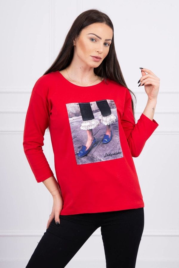 Kesi 3D Graphic Blouse with Zirconia Red