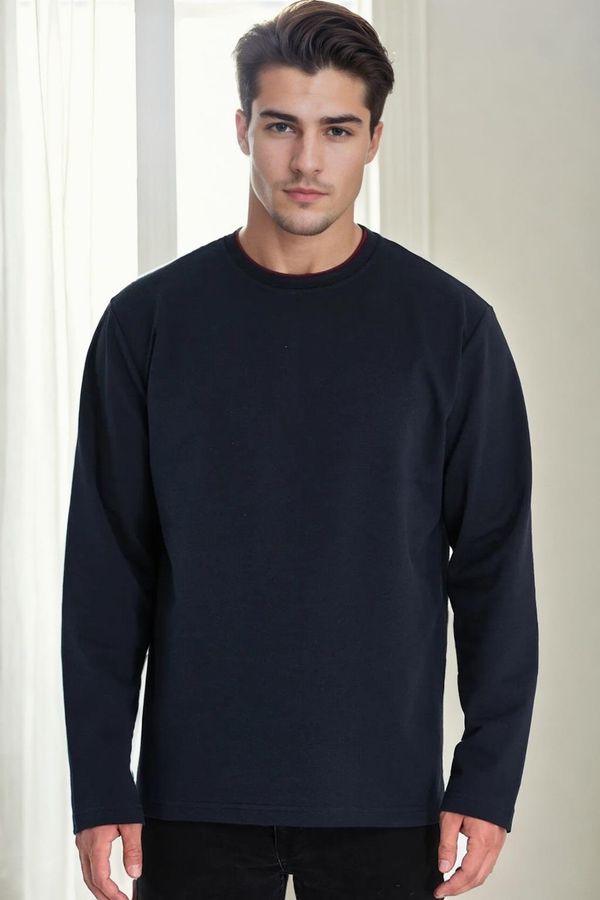 dewberry 40222 Dewberry Double Crew Neck Mens Sweatshirt-NAVY BLUE