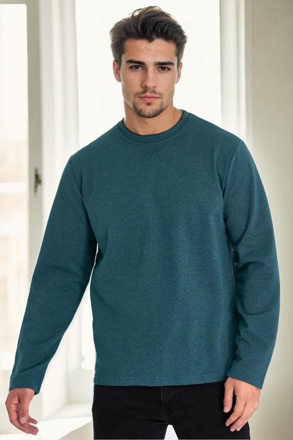 dewberry 40222 Dewberry Double Crew Neck Mens Sweatshirt-PETROL