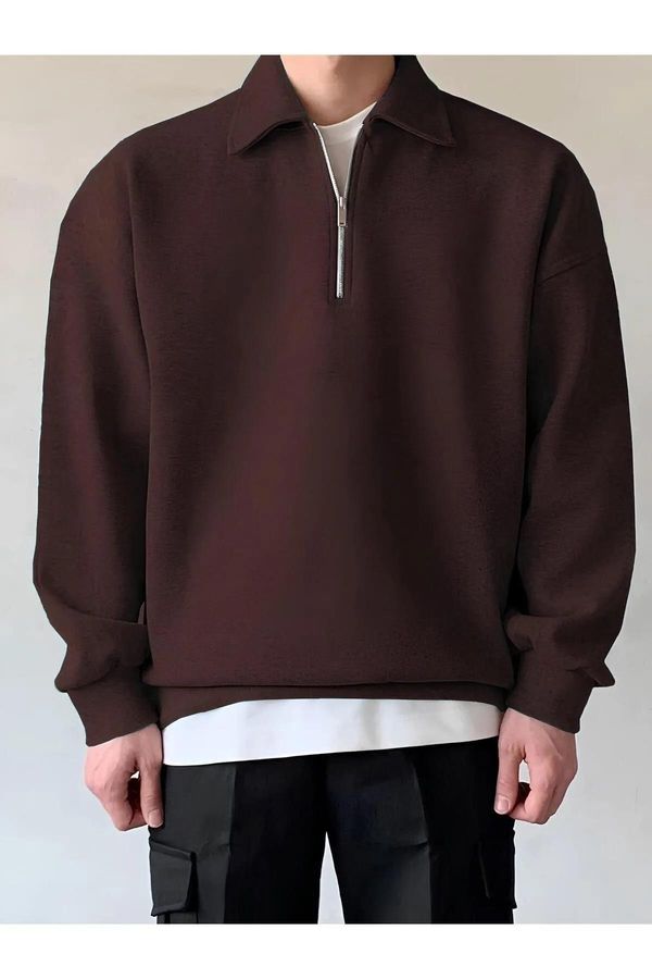 dewberry 43297 Dewberry Oversize Half Zipper Mens Sweatshirt-COFFEE