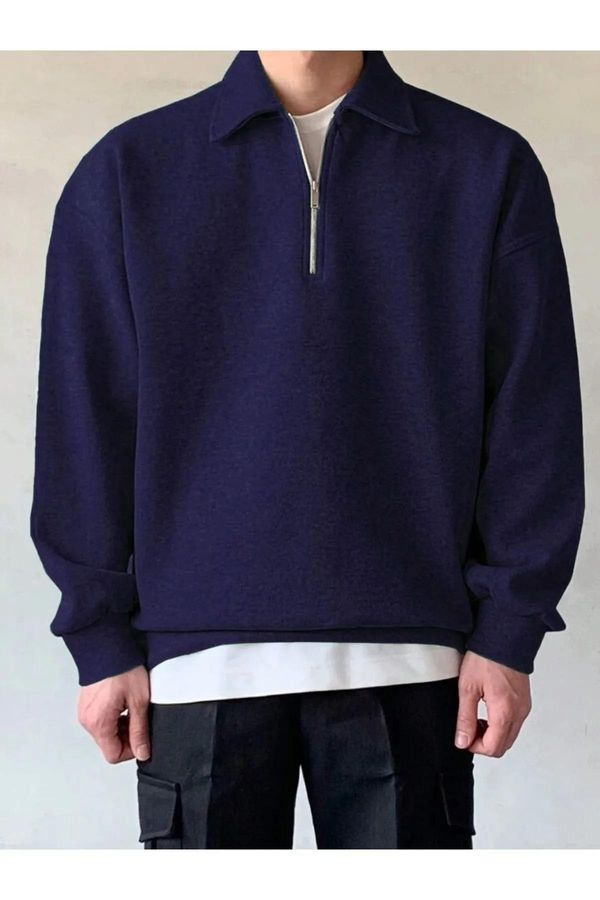 dewberry 43297 Dewberry Oversize Half Zipper Mens Sweatshirt-NAVY