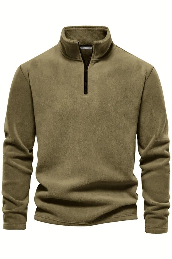 dewberry 49143 Dewberry Half Zipper Stand Collar Mens Fleece-DARK BEIGE