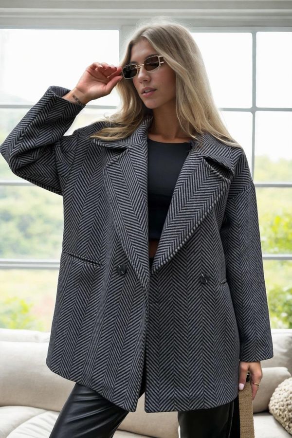 dewberry 50406 Dewberry Herringbone Oversize Women Coat-ANTHRACITE