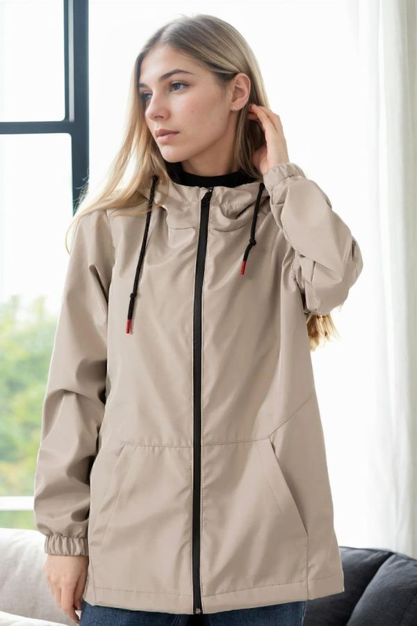 dewberry 53121 Dewberry Hooded Women Raincoat-STONE