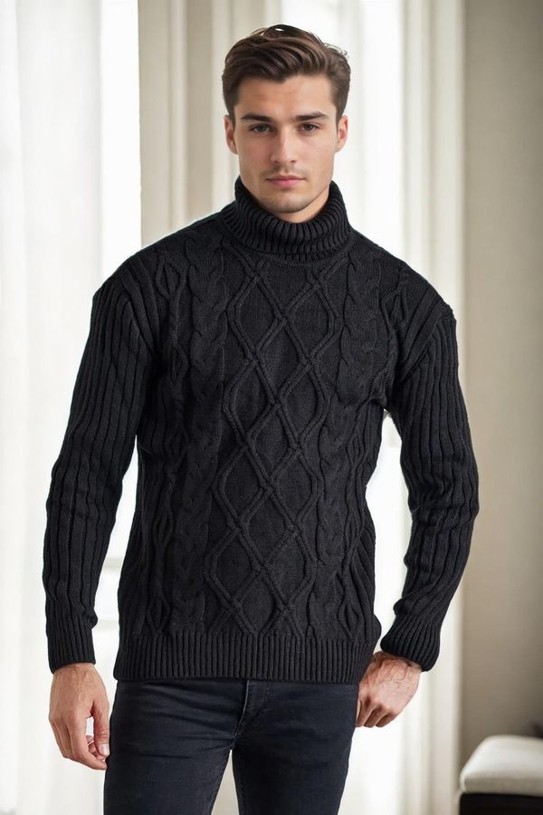 dewberry 53285 Dewberry Slim-Fit Fisherman Corded Thick Mens Sweater-BLACK