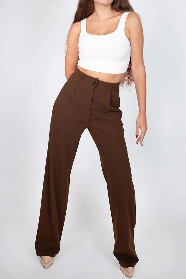dewberry 60948 Dewberry Oversize Women Trousers-COFFEE