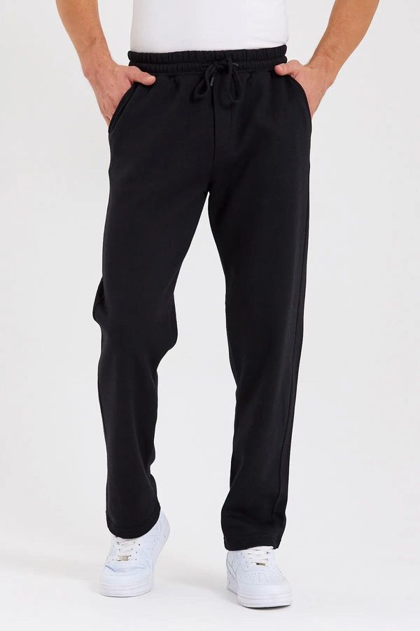 dewberry 62819 Dewberry Straight Leg Back Pocket Detailed Sweatpants-BLACK