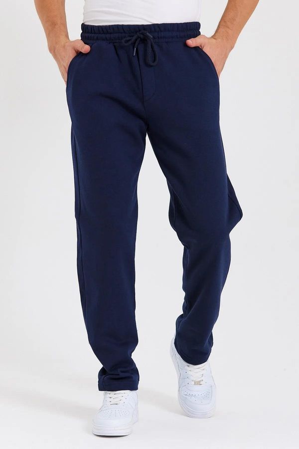 dewberry 62819 Dewberry Straight Leg Back Pocket Detailed Sweatpants-NAVY BLUE