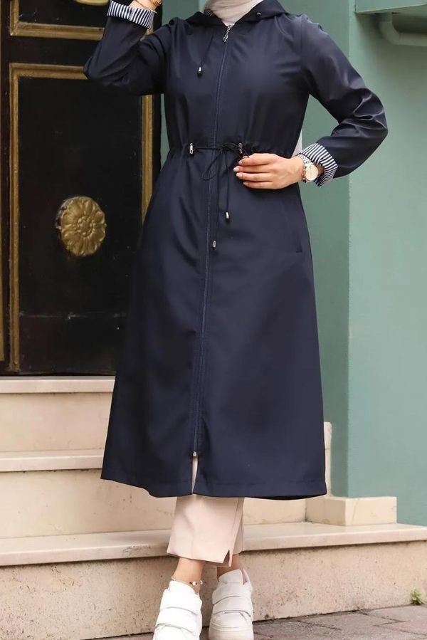 dewberry 63777 Dewberry Hooded Women Trenchcoat-NAVY