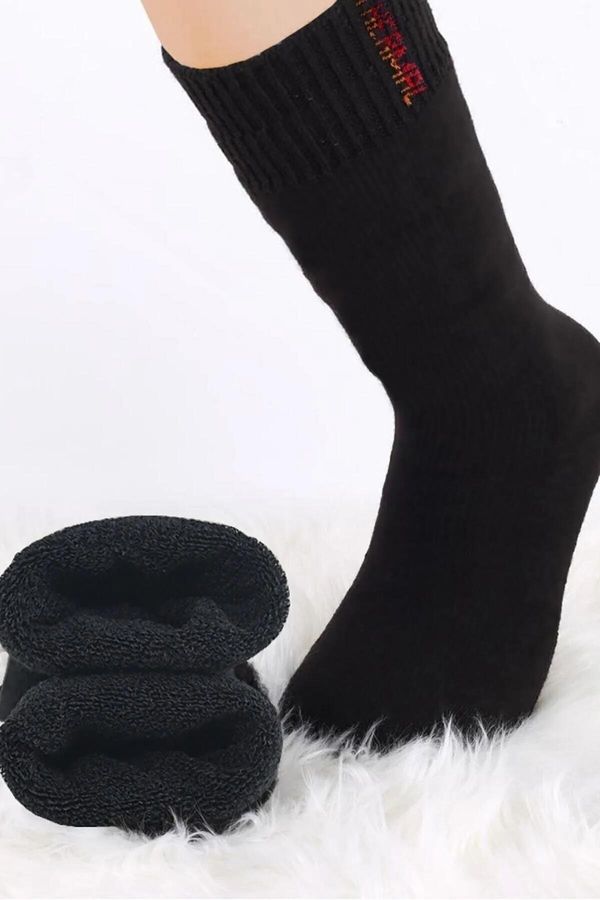 dewberry 63913 Dewberry 6 Pairs Unisex Thermal Towel Winter Socks-BLACK