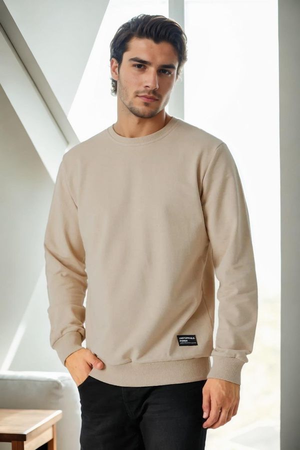 dewberry 64602 Dewberry Basic Crew Neck Mens Sweatshirt-BEIGE