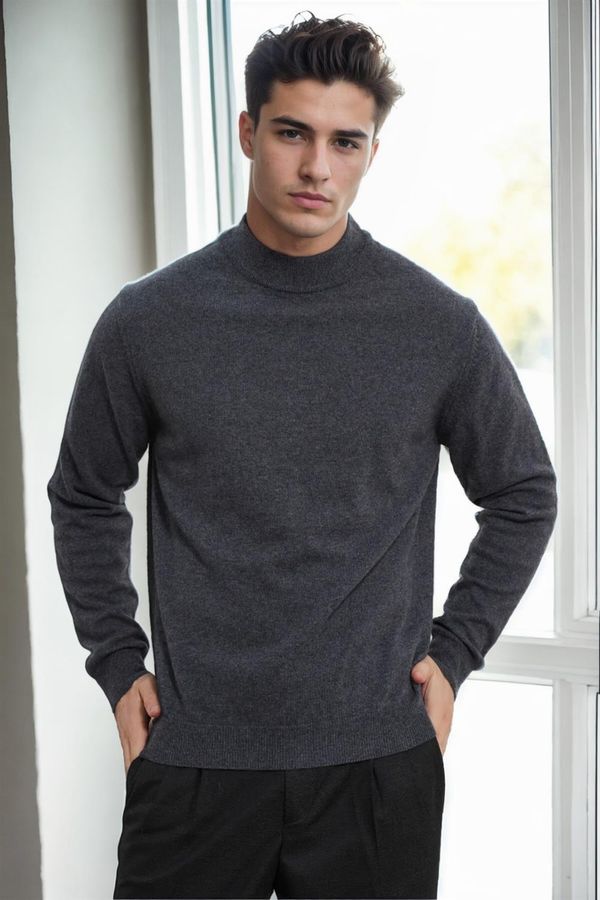 dewberry 64721 Dewberry Half Turtleneck Woolen Mens Knit Sweater-ANTHRACITE