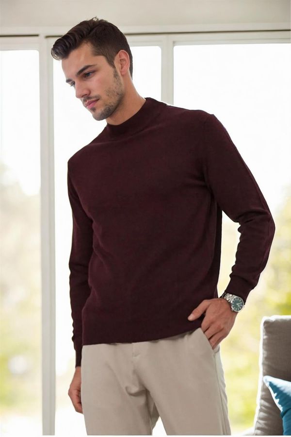 dewberry 64721 Dewberry Half Turtleneck Woolen Mens Knit Sweater-BORDEAUX