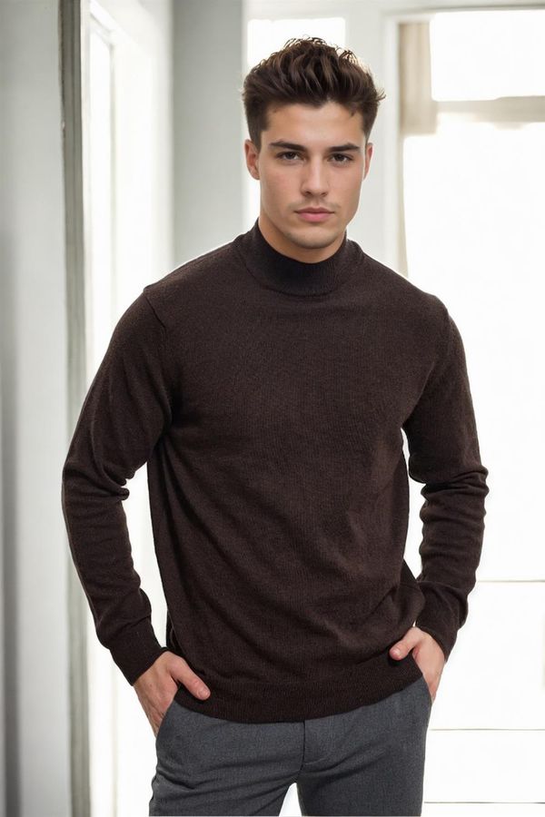 dewberry 64721 Dewberry Half Turtleneck Woolen Mens Knit Sweater-COFFEE