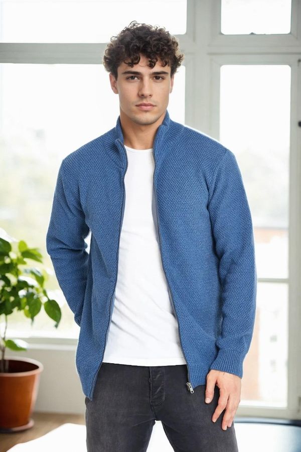 dewberry 65801 Dewberry Zippered Knitwear Cardigan-INDIGO