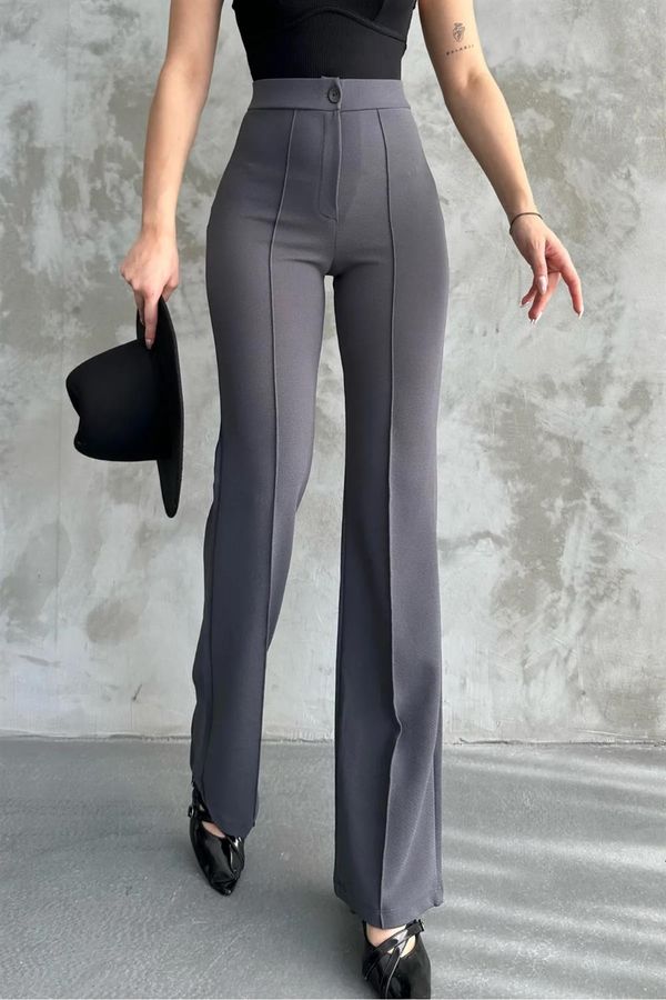 dewberry 80272 Dewbery High Waist Slim Fit Wide Leg Pants-ANTHRACITE