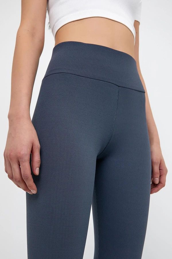 dewberry 80927 Dewberry High Waist Ribbed Interlock Womens Tights-INDIGO