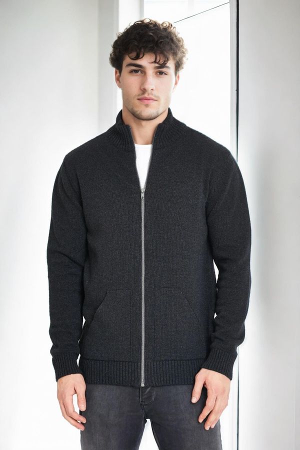 dewberry 83582 Dewberry Zippered Knitwear Mens Cardigan with Pocket-ANTHRACITE