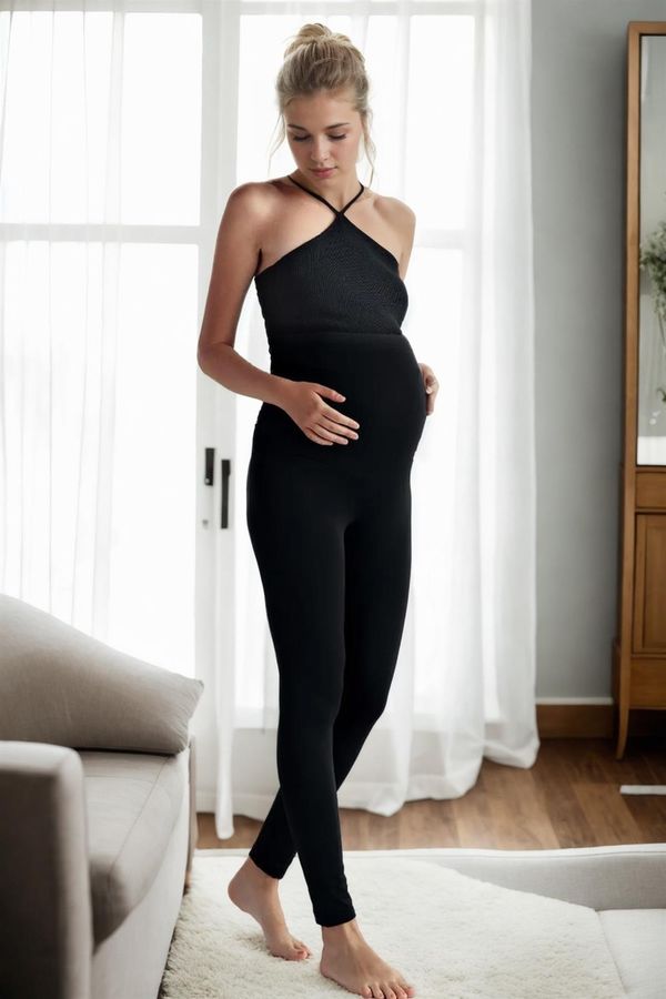 dewberry 86606 Dewberry Thermal Warm Flexible Winter Pregnant Tights-BLACK