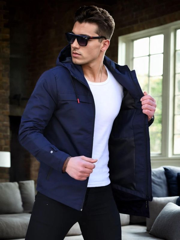 dewberry 86622 Dewberry Hooded Mens Seasonal Jacket-NAVY BLUE