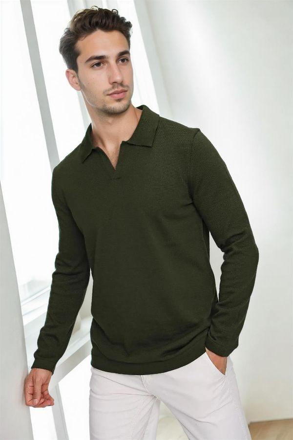 dewberry 86813 Dewberry Polo Neck Long Sleeve Knitwear-Khaki