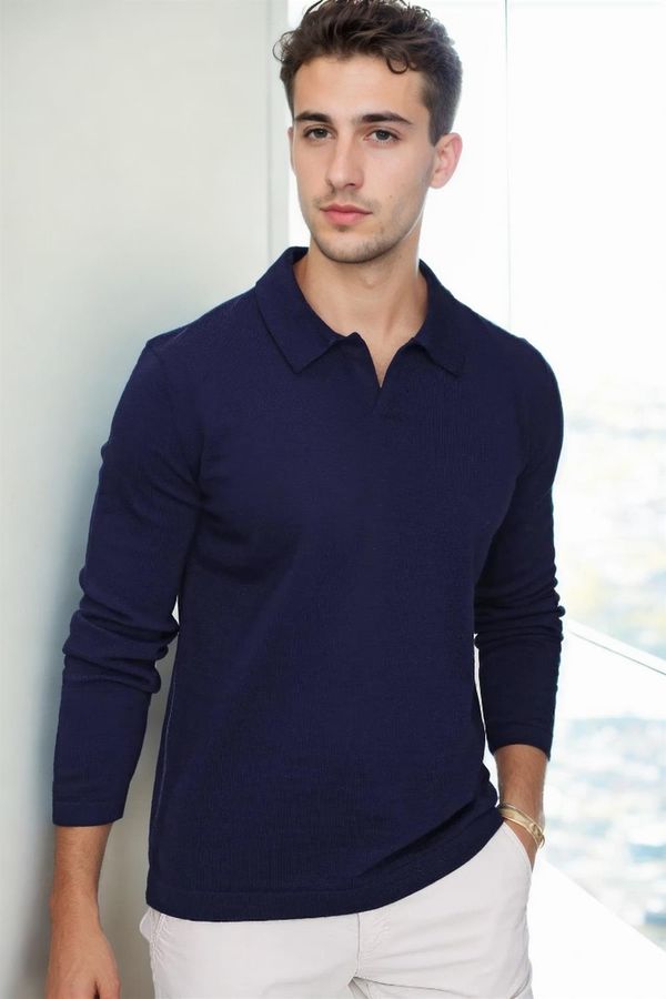 dewberry 86813 Dewberry Polo Neck Long Sleeve Knitwear-Navy Blue