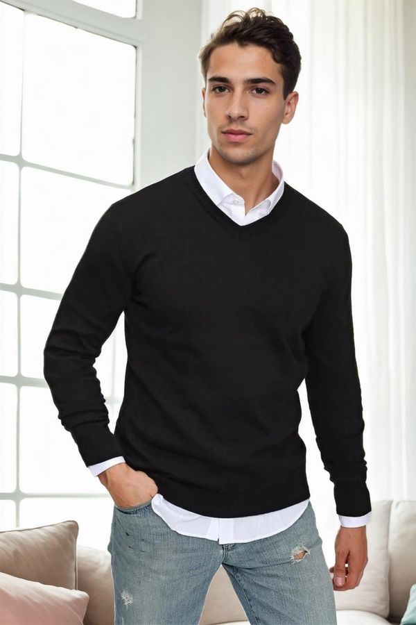 dewberry 88341 Dewberry V Neck Knitwear Mens Sweater-BLACK