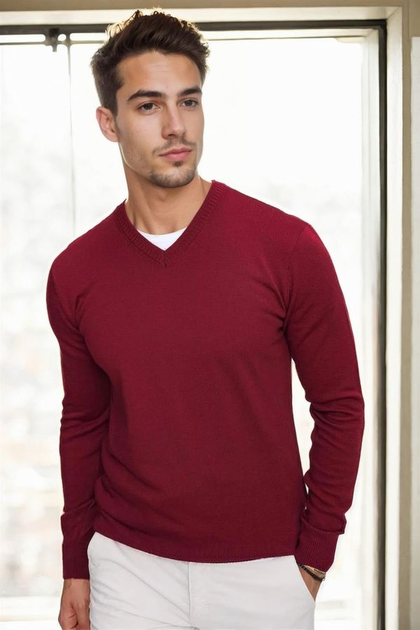 dewberry 88341 Dewberry V Neck Knitwear Mens Sweater-BORDEAUX