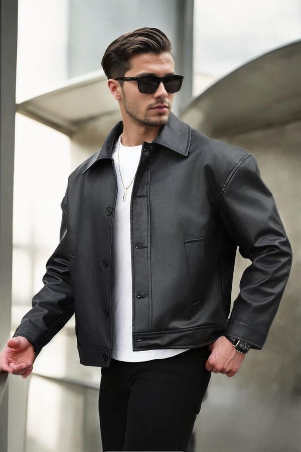 dewberry 89933 Dewberry Oversize Mens PU Jacket-BLACK