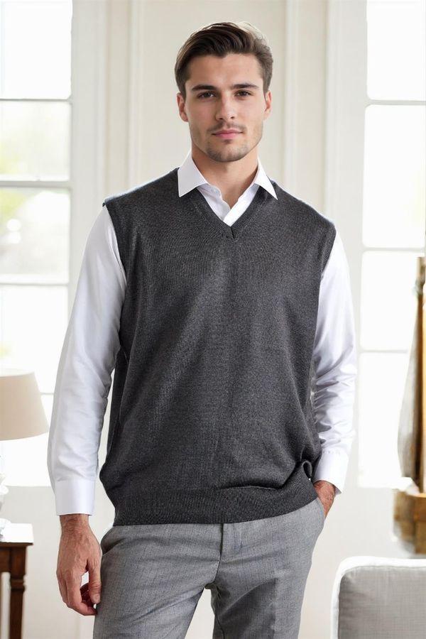 dewberry 90829 Dewberry V Neck Sleeveless Knit Mens Sweater-DARK GREY