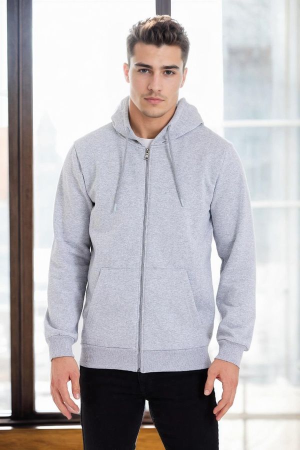 dewberry 94090 Dewberry Kangaroo Pocket Hooded Zipper Mens Sweatshirt-GREY