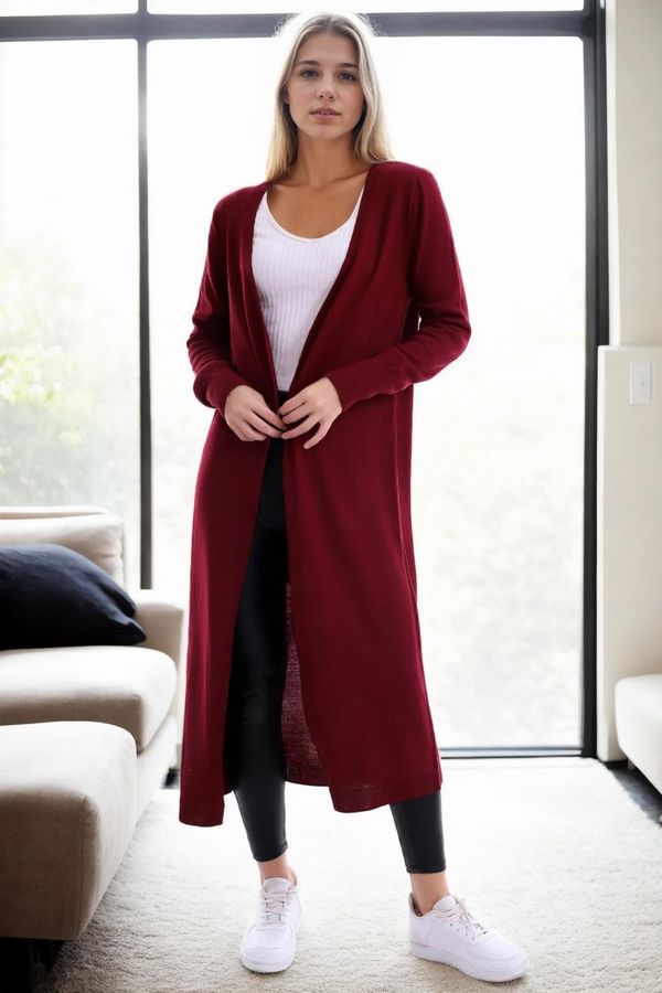 dewberry 95822 Dewberry Long Knitwear Women Cardigan-BORDEAUX